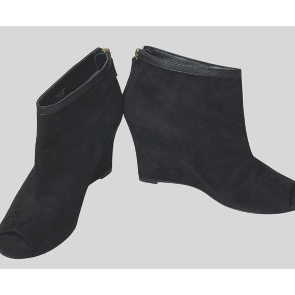 Ann Taylor Black Suede Peep Toe Wedge Booties 7.5M - Picture 9 of 12
